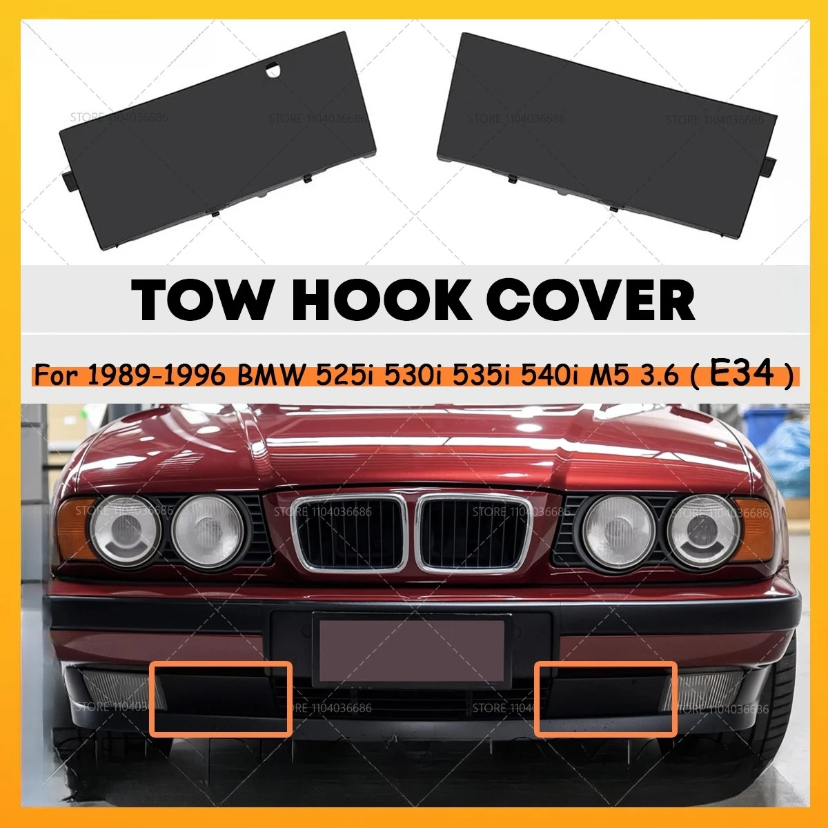 For BMW 1989-1996 E34 525i 530i 535i 540i M5 3.6 Front Bumper Tow Hook Eye Cover No Print 51111946495 51111946496