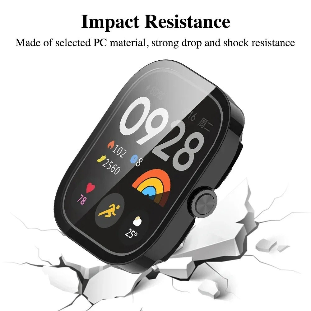 PC Case+Glass for Xiaomi Redmi Watch 4 Tempered Glass Anti-scratch Film Bumper Protective Cover for Redmi Watch 4 Active/3Lite