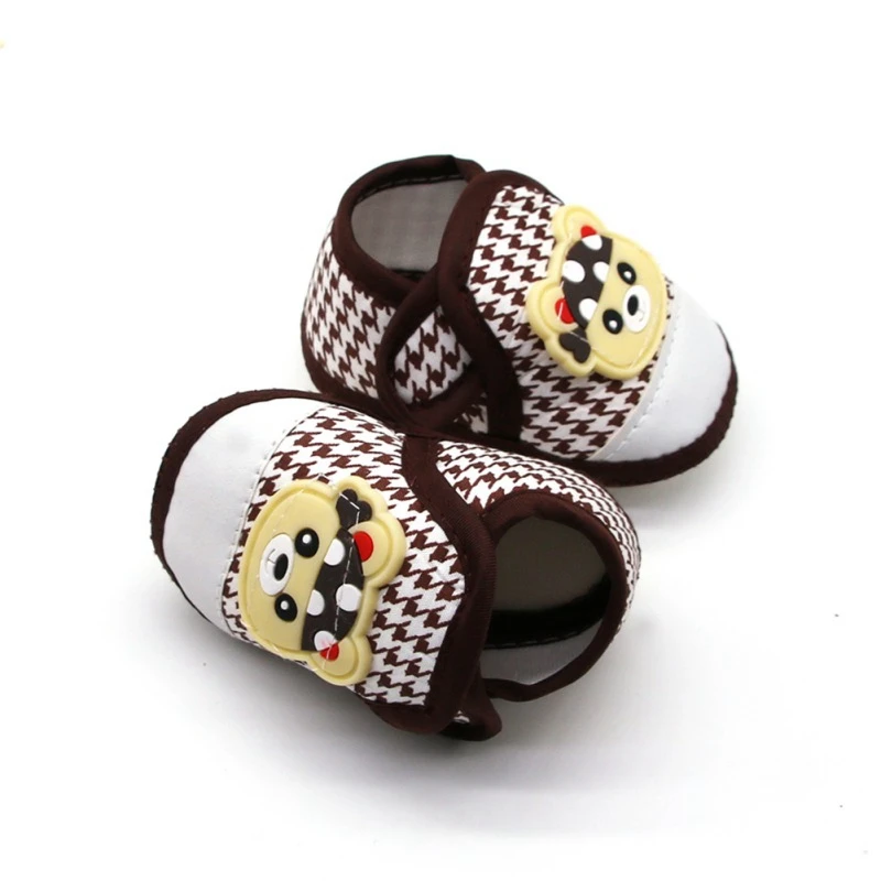 Baby Boy Girl First Walking Shoes Cartoon Bear Anti-Slip Shoes Casual Plaid Infant Soft Soled Shoe Kids Baby Toddler Shoes