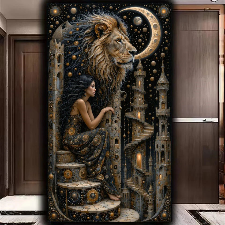 

5D Diy Diamond Embroidery Universe Fierce Lion Moon Castle Landscape Full Square Round Mosaic Cross Stitch Diamond Painting