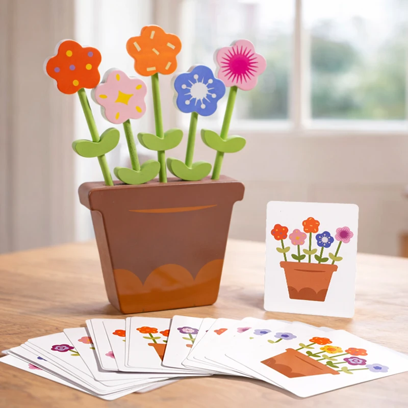 Wooden Montessori Colour Matching Flower Arrangement Game,Colour Recognition and Fine Motor Skills Training Toy for Kids
