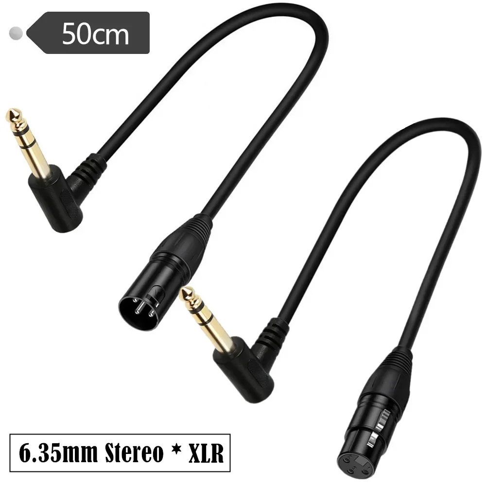 Cable de interconexión de señal equilibrado macho TRS a XLR de 1/4 pulgadas en ángulo recto de 90 grados, Cable de conexión de cuarto de pulgada a XLR de 0,5 m