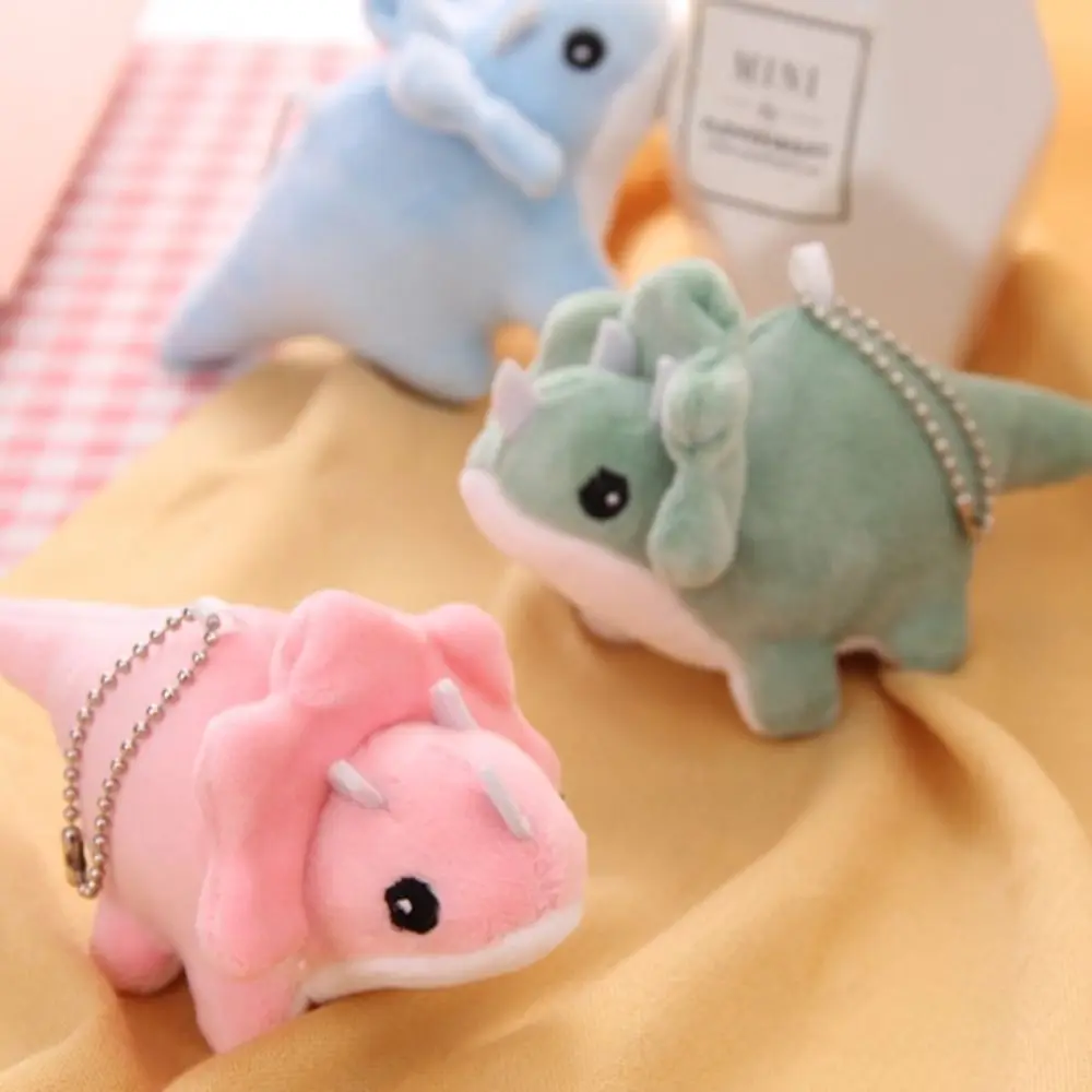 Lovely Soft Dinosaur Plush Keychain Plush Stuffed Cartoon Triceratops Keyring Fashion Cute Dinosaur Doll Pendant Backpack Decor