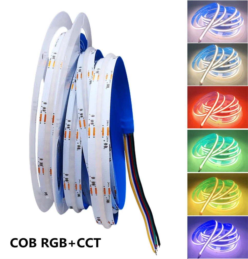 

RGB+CCT FCOB LED Light Strip 5IN1 6Pin 12mm DC24V 840LEDs RGBCW RGBWW High Density RA90 Dimmable FOB Flexible COB Linear Lights