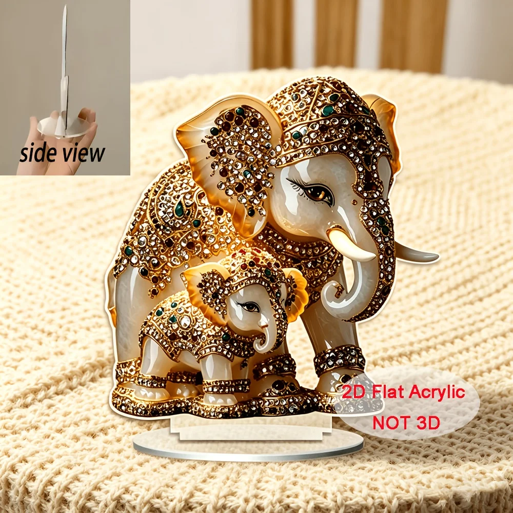 2D Flat, 2D Acrylic Home Decor Ornament Featuring a Mother and Baby Elephant. This Desktop Decoration Symbolizes Family Harmony,