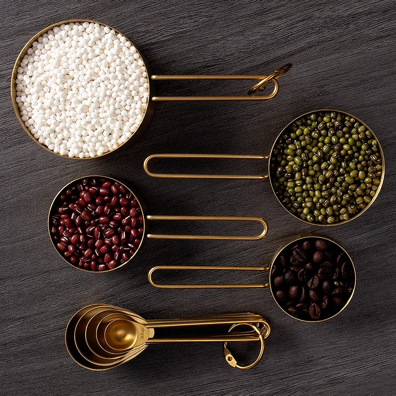 Stainless steel set cup size spoon flavoring spoon titanium gold baking set cup scale