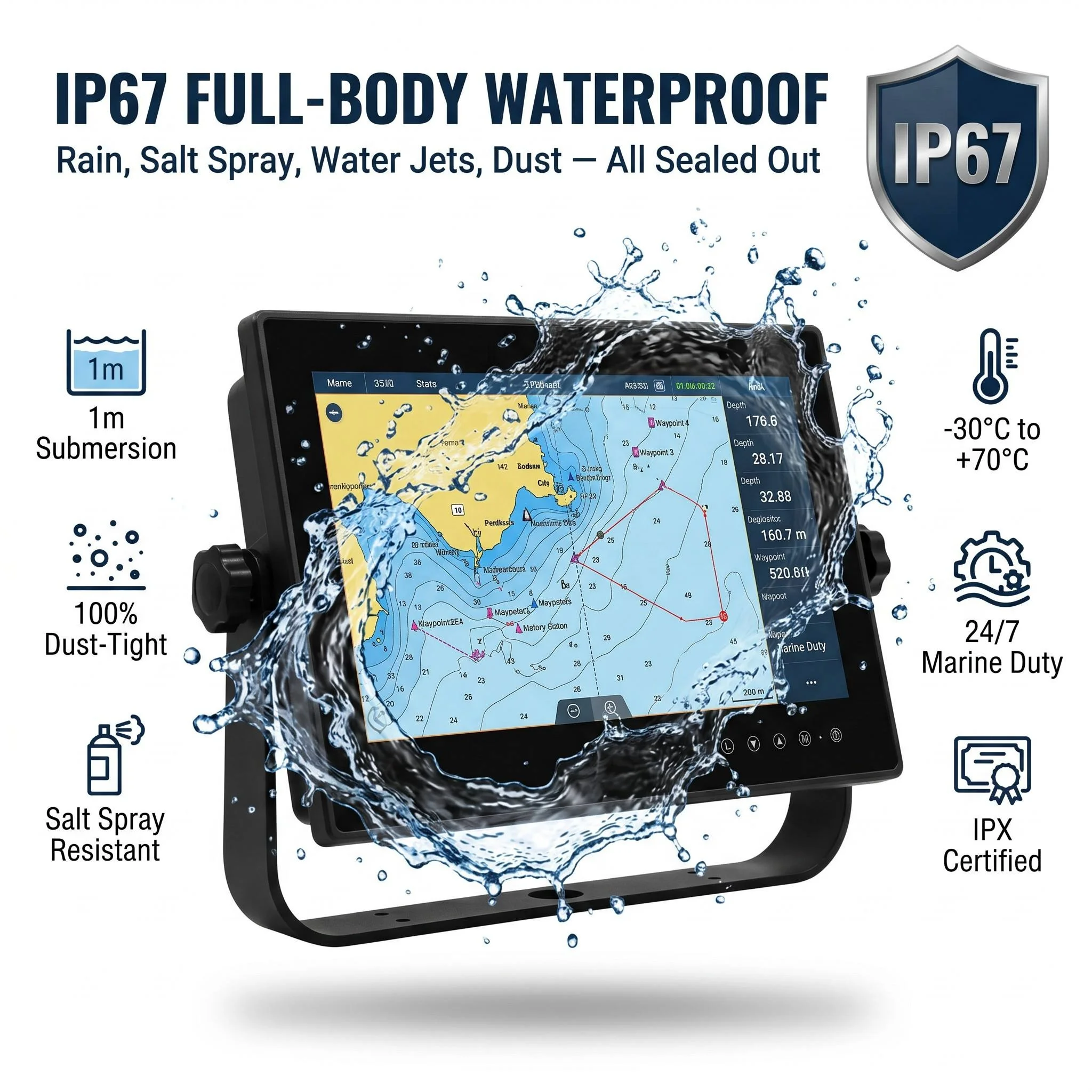 IP67 Waterproof Marine Industrial Sunlight Readable Panel Mount Display 1500 Nits for Fishing Vessel Bridge
