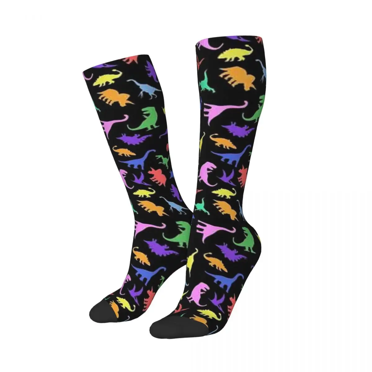 

Fun Dinosaur Pattern (Black Background) Socks Harajuku Sweat Absorbing Stockings All Season Long Socks for Man's Woman's Gifts