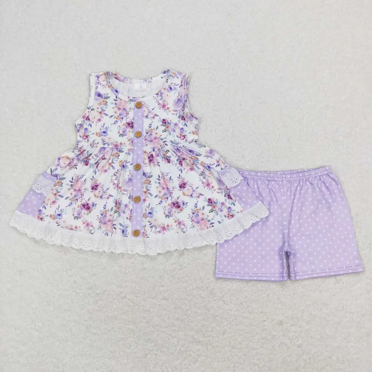 Wholesale hot sale Baby Girls Clothes Children's Clothing Starfish shell wavy line pocket lace lace sleeveless shorts set