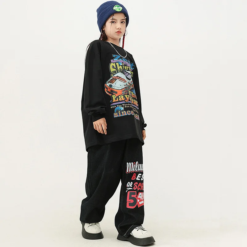 Gilet de danse de rue pour garçons et filles, veste patchwork, t-shirts avec lettres, pantalon jean, olympiques de jazz de performance, hip-hop adt