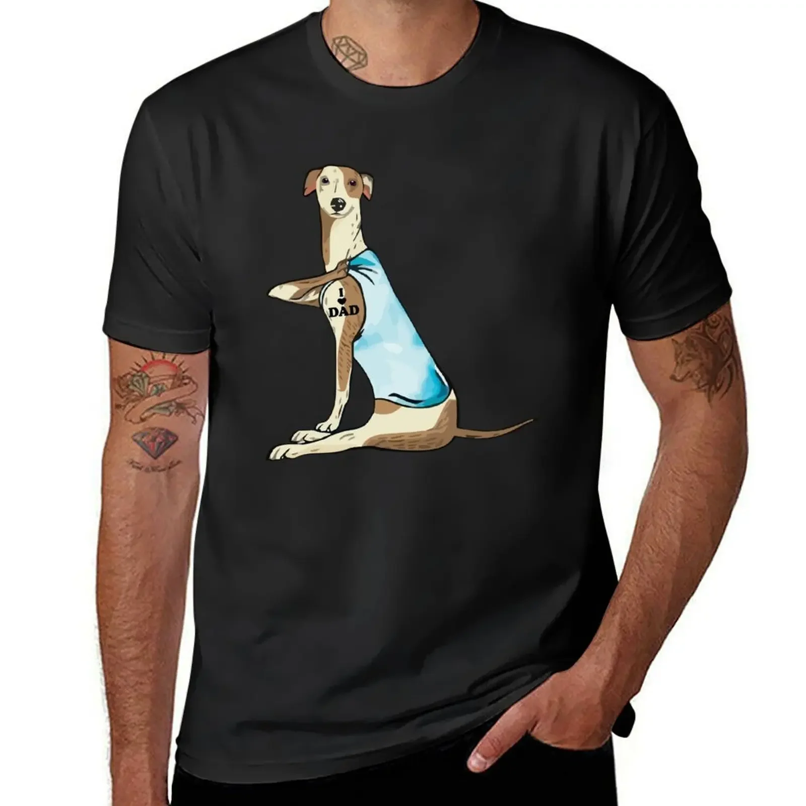 

I love dad tattoo Whippet dog Lovers T-Shirt summer 2025 customs design your own oversized t shirt t shirts for men graphic