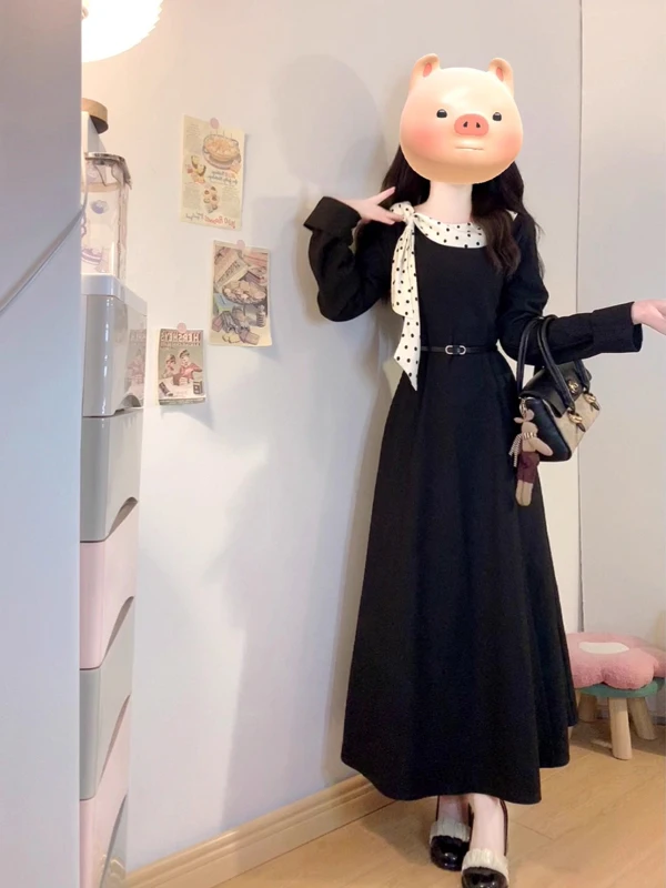

Женское платье Ele Polka Dot Sa Long A-Line, осенне-зимнее, новое, приталенное, с завышенной талией, во французском стиле, из полиэфирного волокна