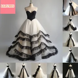 Simple White Black Tulle Wedding Dresses Bridal Gown Floor Length Formal Brithday Party Occasion Lace Up Back Customized W8-19