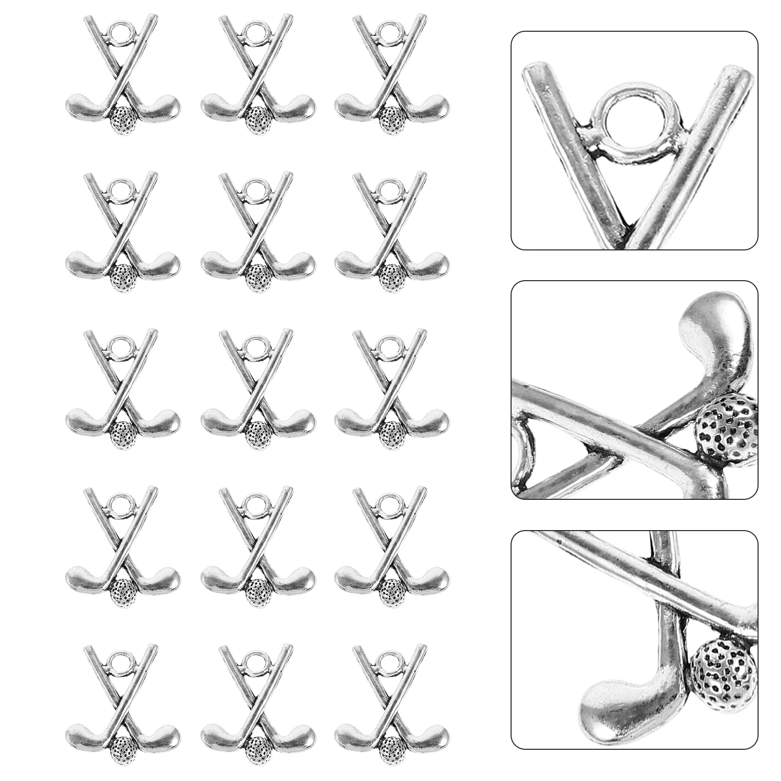 20 Pcs Golf Pendant Sport Game Souvenir Clubs Key Chain Bat Charm Metal Necklace DIY Golfing