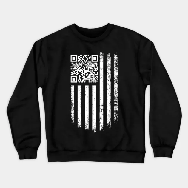 

Autumn and Winter Fashion Witty American Flag QR Inspired Print Sweatshirt, Chic Top for Fans of Patriotic Tech Fusion