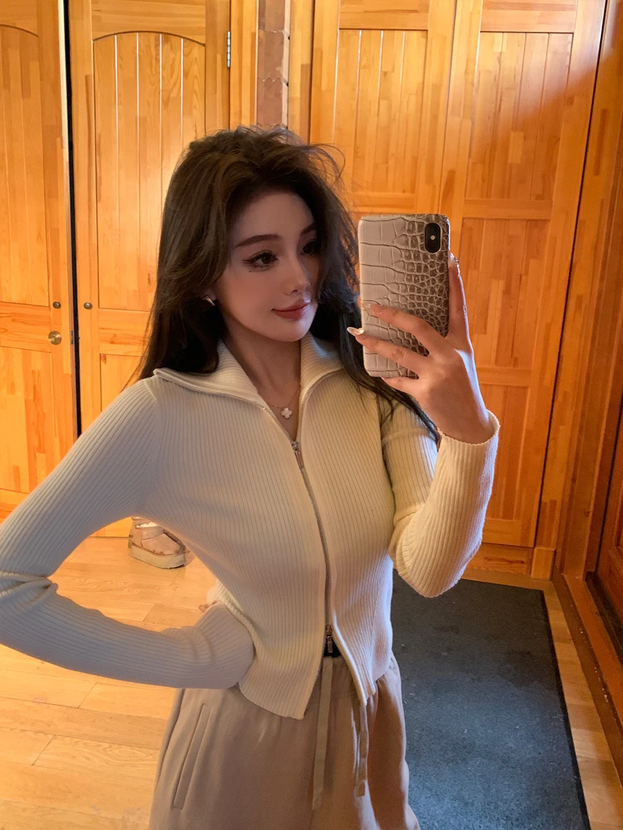 

Женский вязаный свитер на молнии x Stevens, весенне-осенний базовый слой с откидным воротником, простой повседневный свитер для поездок на работу