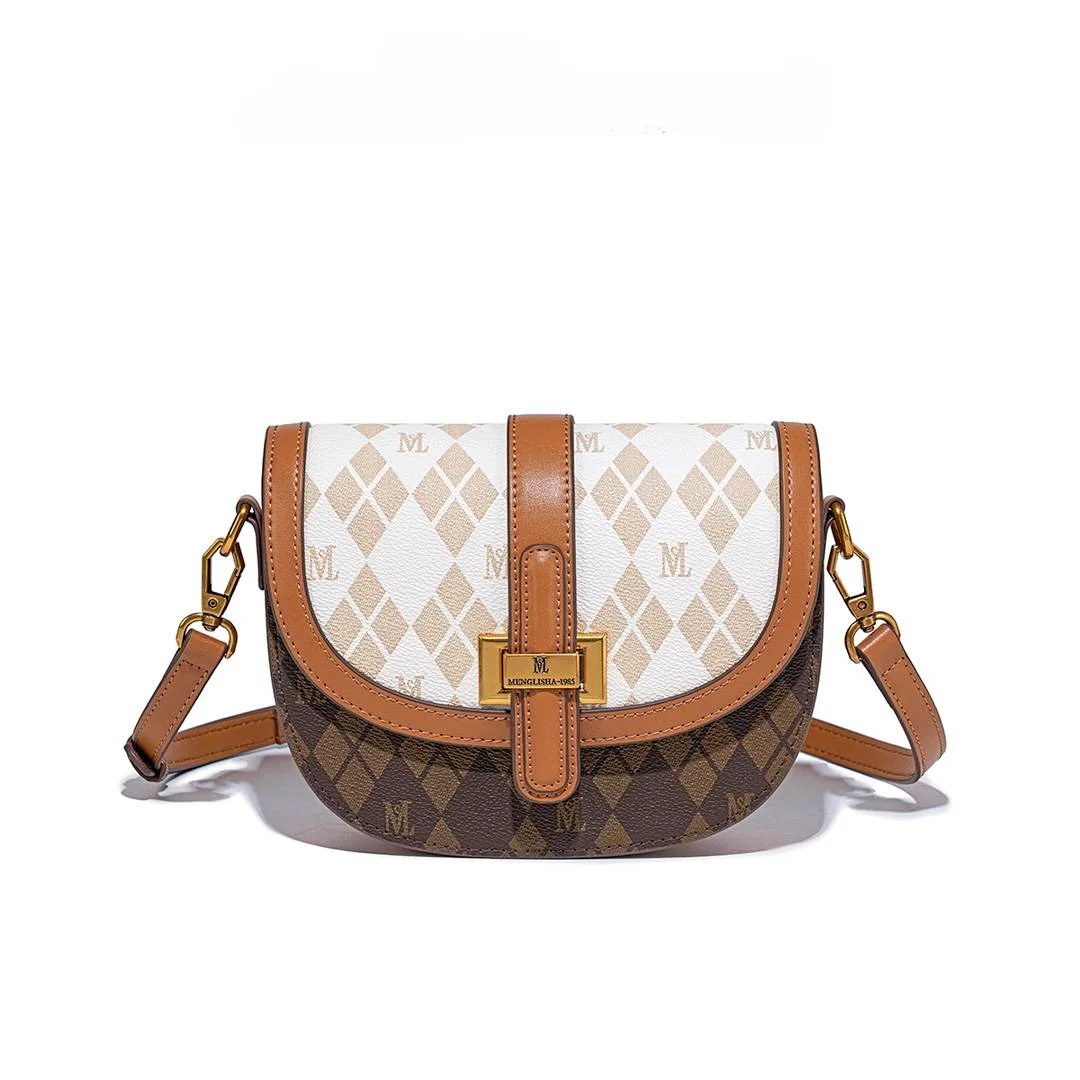 

Light Luxury High-end Texture Two Tone Retro and Stylish Contrasting Saddle Bag Fashionable Commuting Versatile Crossbody Bag