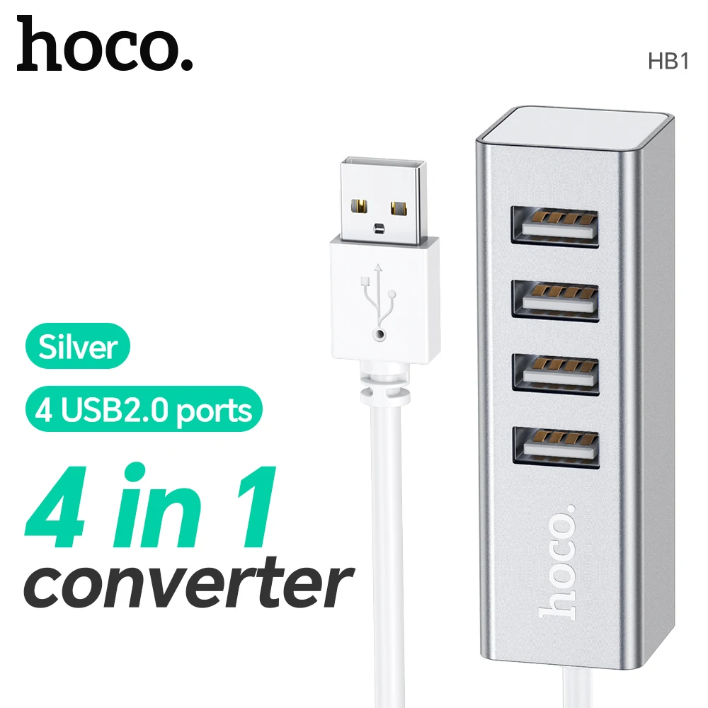 HOCO USB 2.0 Hub USB Splitter Power Adapter Hoge Snelheid 4 USB A-poort Meerdere Expander Converter Voor Computer Notebook Accessorie