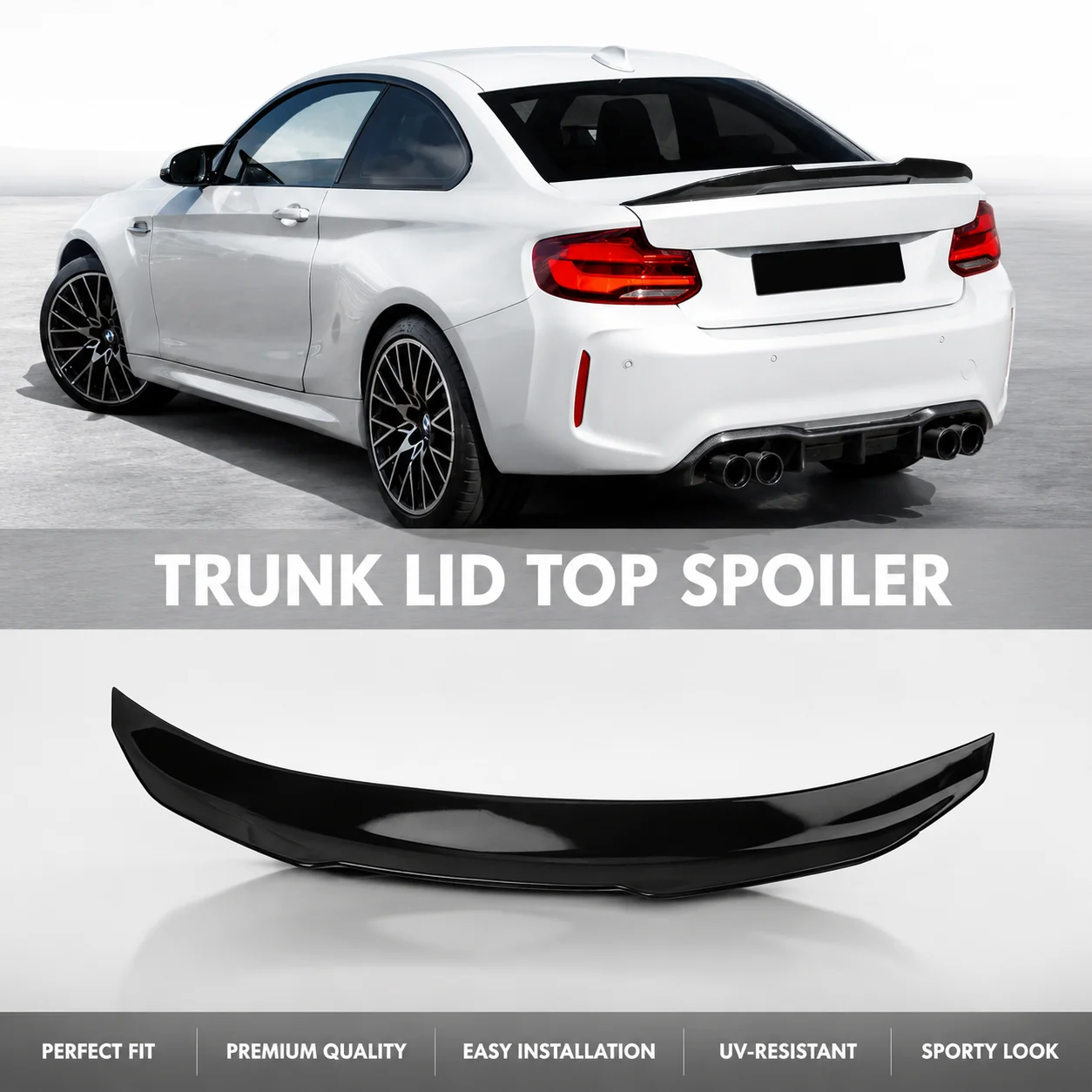 Aileron de coffre arrière monté haut style PSM pour BMW Série 2 F22 Coupé compact deux portes 2014-2020, garniture extérieure de coffre, anti-décoloration, anti-corrosion, force descendante optimisée, kit de décoration de carrosserie sport performance