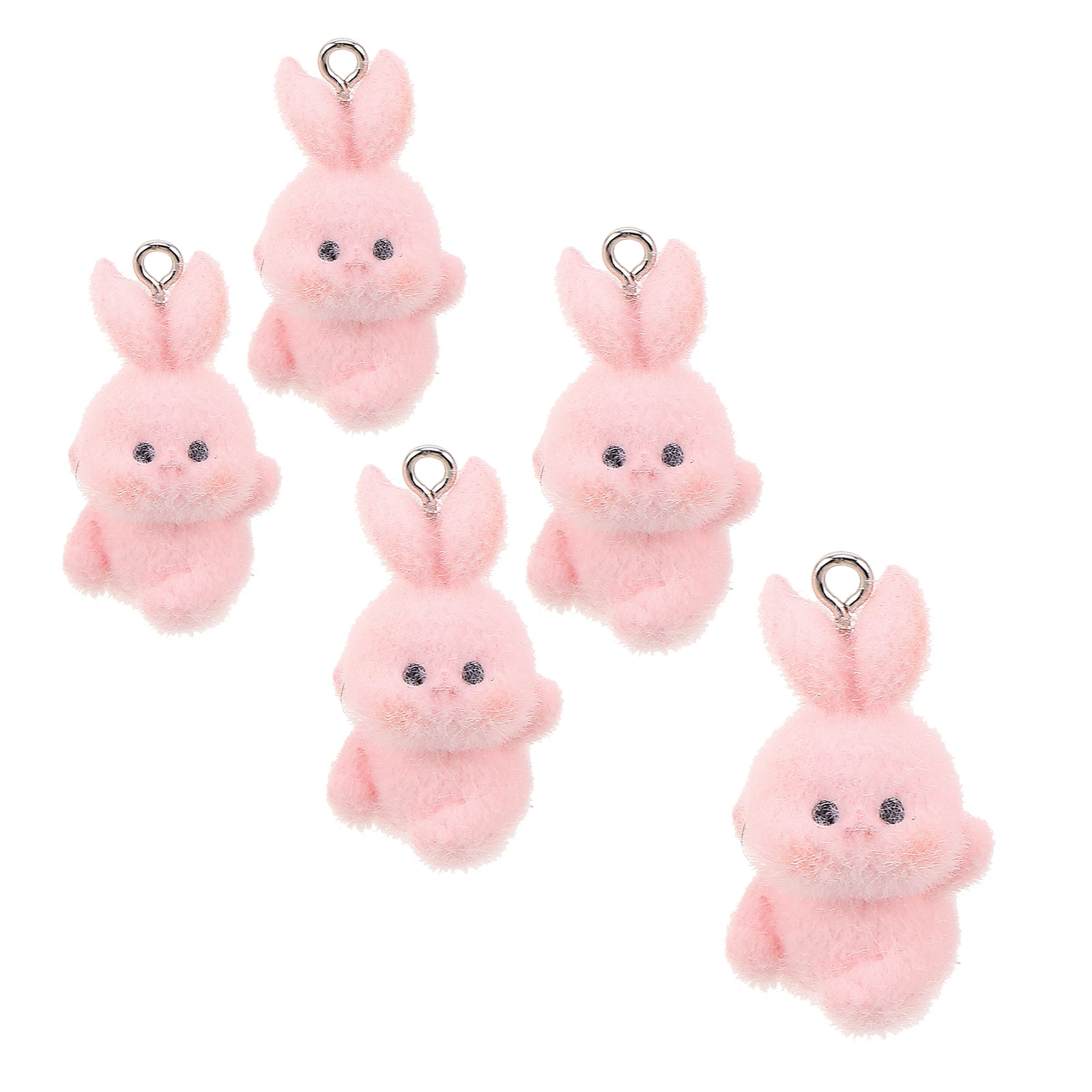 

5Pcs Cartoon Bunny Charms Handmade DIY Flocking Rabbit Keychain Phone Charm Bag Purse Accessories for Girls Teens