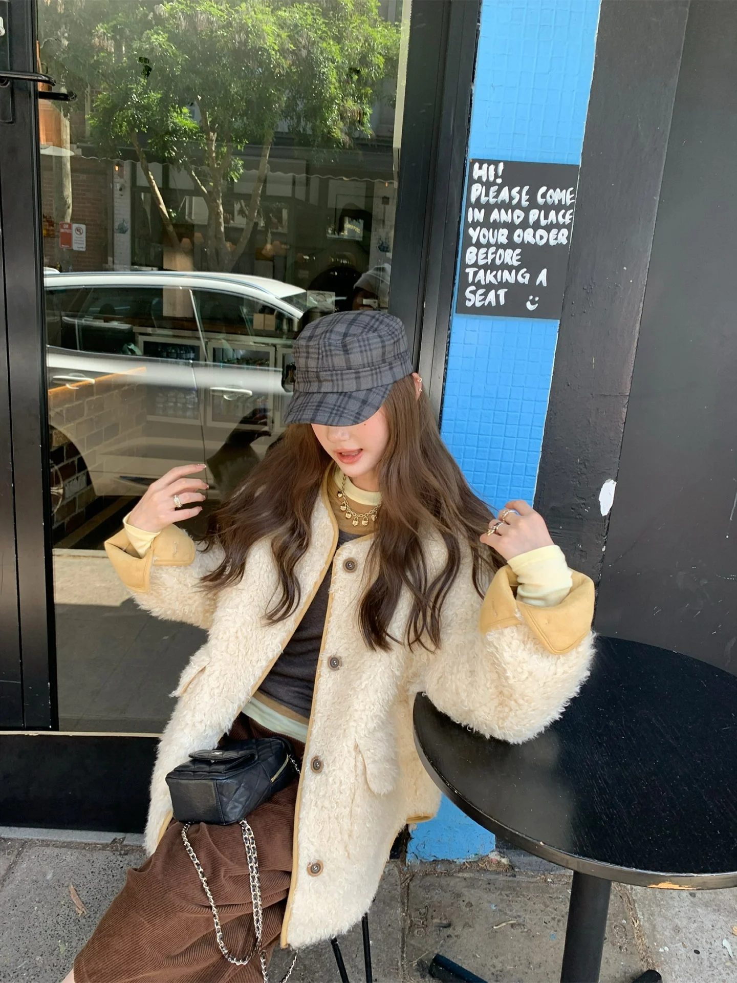 

Aaaaxbbb Hailey Ranch Белое пушистое пальто с длинным круглым воротником на пуговицах, приталенная верхняя одежда, повседневный свободный крой, молодежное женское осеннее пальто