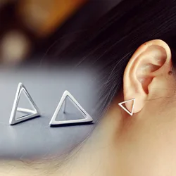 925 Sterling Silver Cute geometry Triangle Stud Earrings Children Girl Simple Romantic Piercing Jewelry Accessories