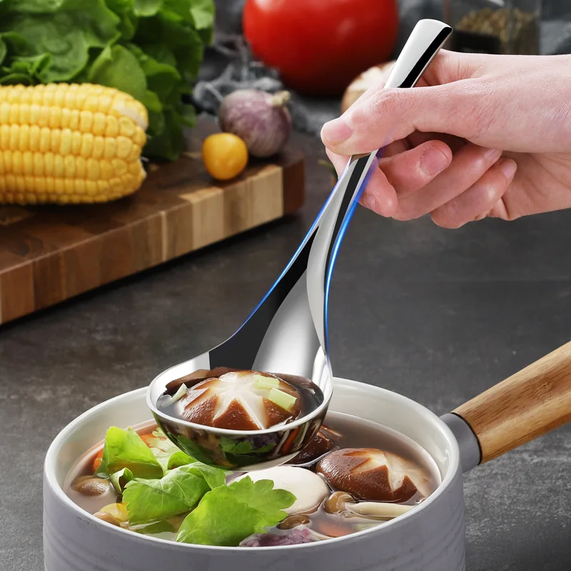 Deepen Head Stainless Steel Soup Ladle Silver Gray Soup Spoons for Table Service Kitchen Skimmer Colander Cooking Gardget