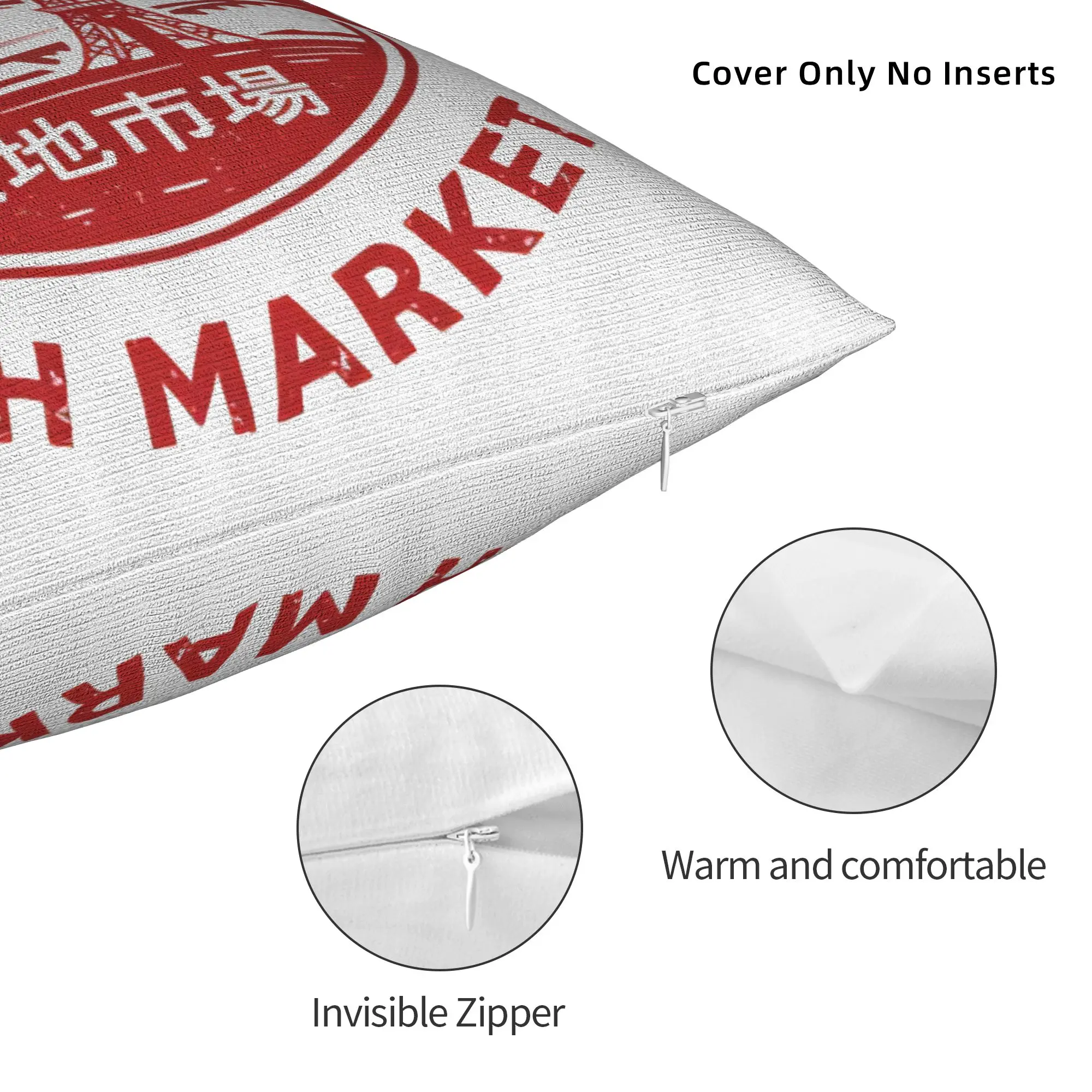 Soft Japanese Seafood Tsukiji Fish Market Pillowcase Fabric Cushion Cover Gift Tokyo Pillow Case Cover Sofa Wholesale