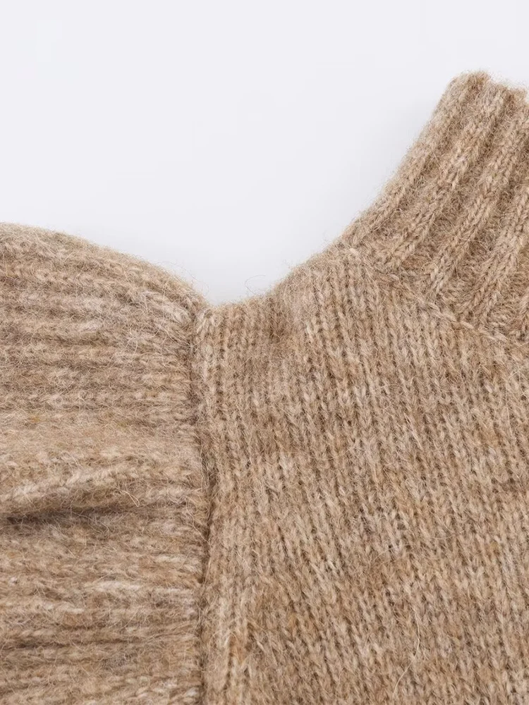 أزياء نسائية جديدة على الطراز الأوروبي، متعددة الاستخدامات، أنيقة بلون سادة ورقبة عالية وطبقات مزخرفة سترة متماسكة