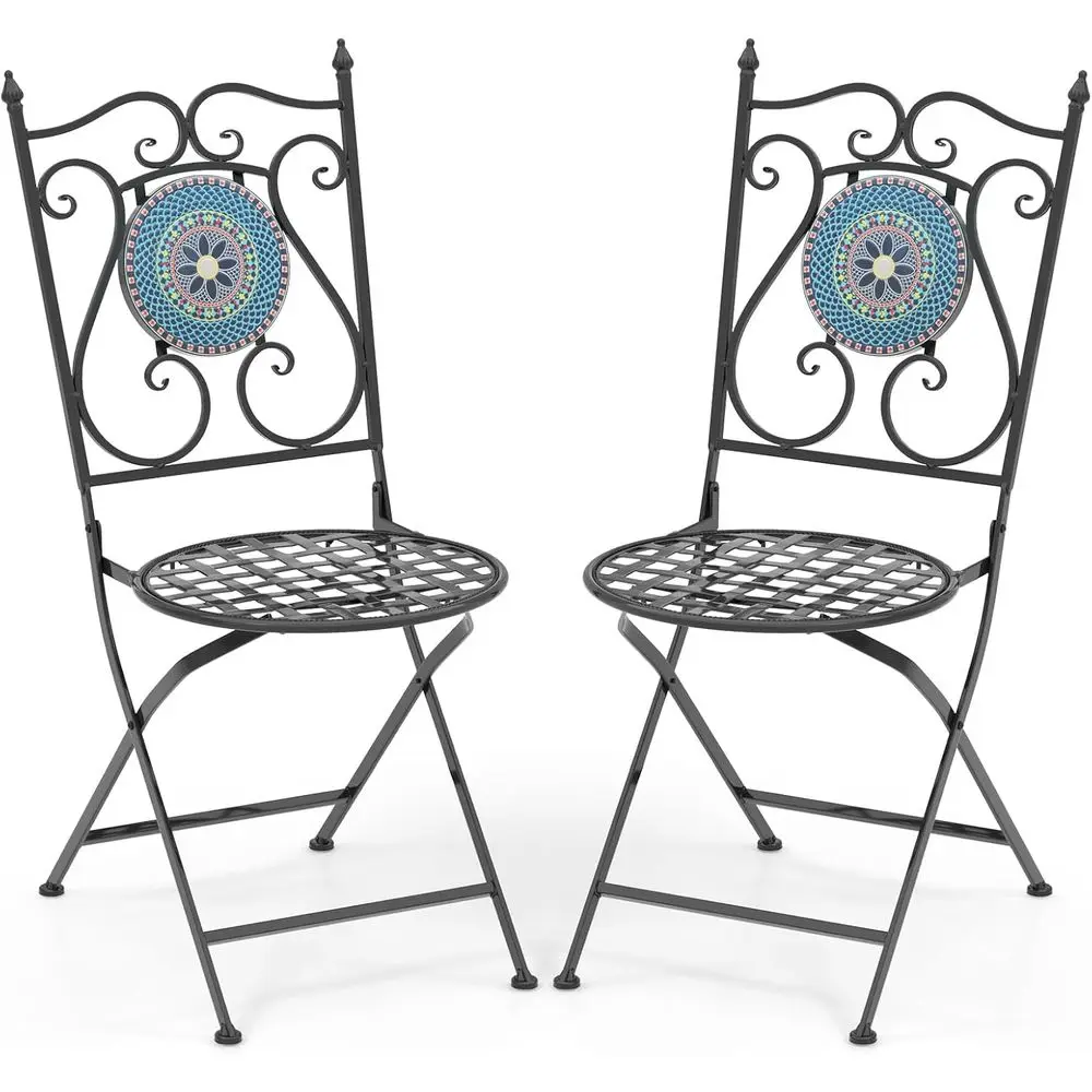 

Set of 2 Heavy-Duty Metal Patio Chairs with Mosaic Backrest and Round Seat, Supports 330lbs, Suitable for Outdoor and Balcony Us