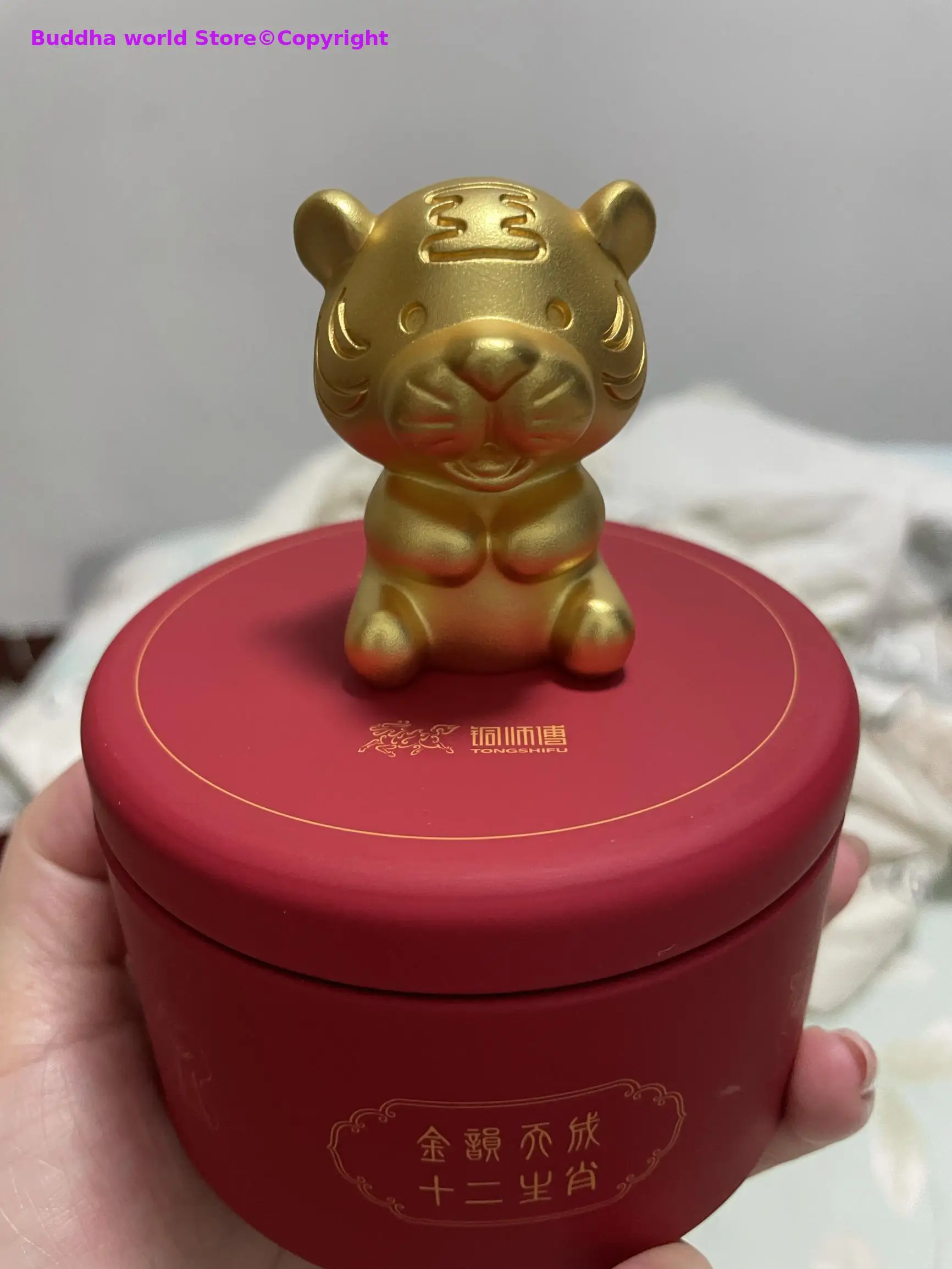 

tiger NEW Year High grade gift best present Mascot 24K gold plating Good luck copper tiger statue + Gift box