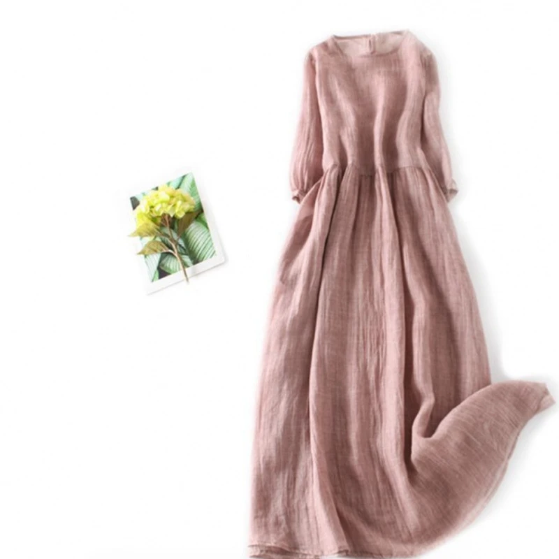 Vestido largo de algodón y lino de estilo japonés para mujer, vestido largo bohemio elegante y transpirable, vestido informal de playa de verano