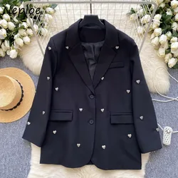 Neploe 2024 New Notched Collar Long Sleeve Coat Single Breasted Love Rivet Jacket Heavy Loose Slim All-match Casual Tailored