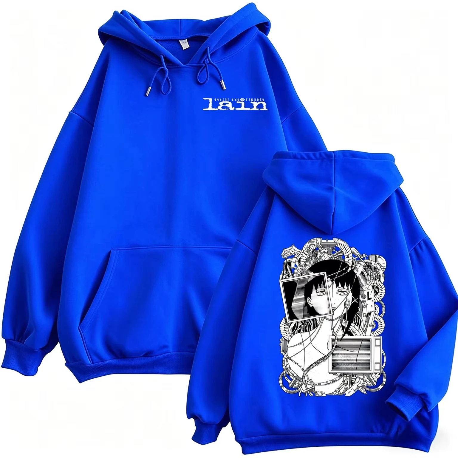Serial Experiments Lain Hoodie Iwakura Lain Anime Print Pullover Unisex Casual Streetwear Fleece Hooded Sweatshirt Cotton Long