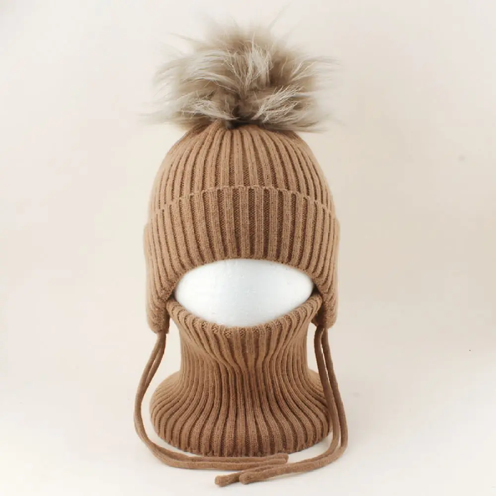 childrens-winter-knit-hat-and-scarf-set-real-pompom-warm-thickened-plush-lined-soft-comfortable-outdoor-cap-for-danchaofan