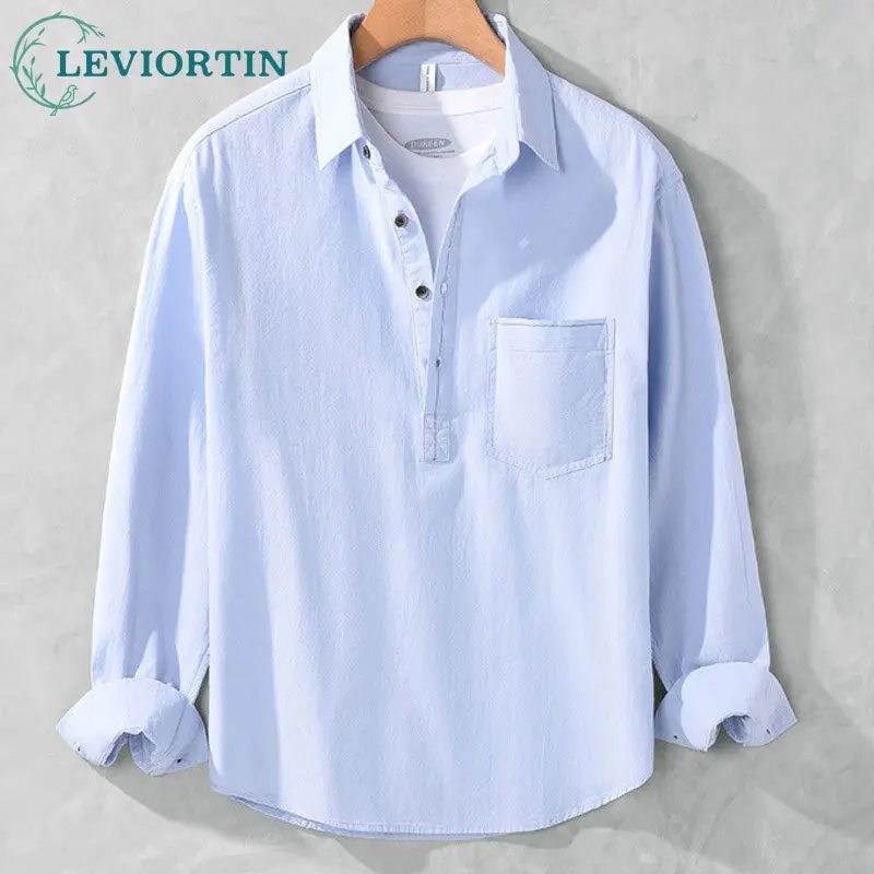 Men's Spring and Autumn New Fashionable Urban Pure Cotton Shirt Trendy Casual Loose Versatile Breathable Collar Shirt Coat