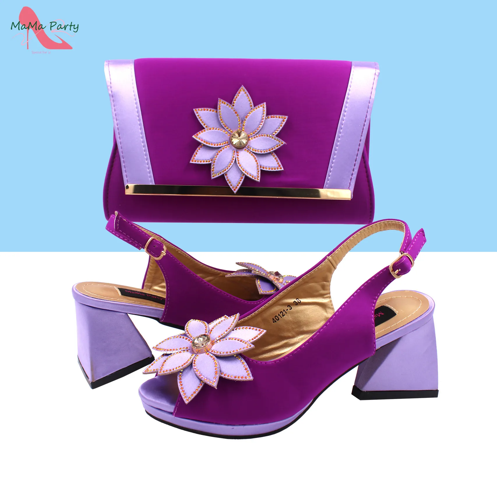 Purple New Design Special Fashion African Women Shoes Matching Bag Set High Quality with Platform Comfortable Heels for Party