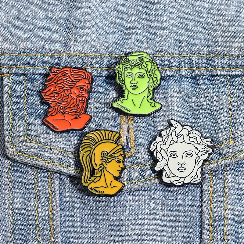 Ancient Greek Myth Enamel Pins Custom Medousa Prometheus Brooches Lapel Badges Art Sculpture Jewelry Gift for Friends