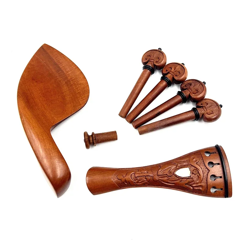 Carved patterns jujube wood 1 set violin 4/4  parts fittings,Tailpiece+Tuning pegs+Endpins+Chin rest/Chin Holder