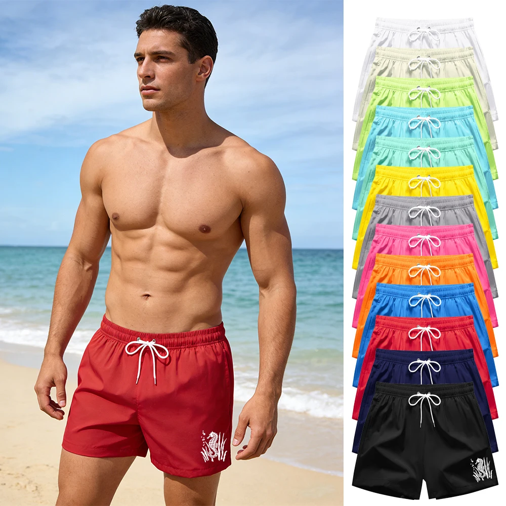 

Men's Casual Beach Shorts New Summer Style Drawstring Shorts Beach Vacation Swim Trunks With Pockets Printed Beach Shorts