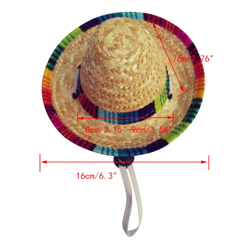 1PC Colorful Adjustable Pet Sun Beach Straw Hat Mexican Cap Sombrero With Rubber Band Buckle Ornaments Pet Supplies