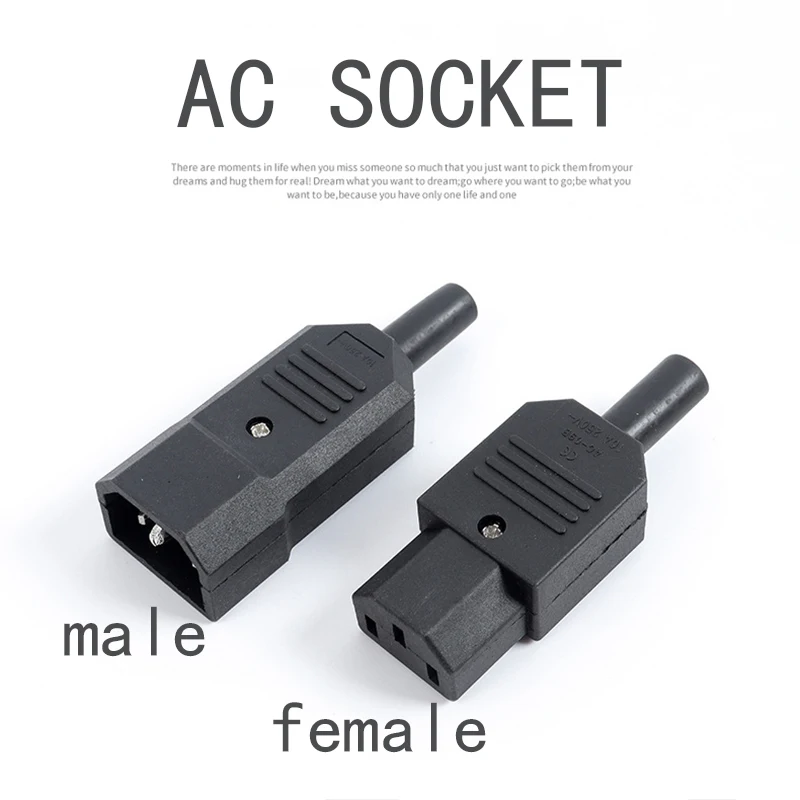 C14 C13 IEC320 Rechte Kabel Man Vrouw 3 Pin Schroef Mount Inlaat Ac Power Socket Plug Adapter Connector Ac 250V 10A Zwart