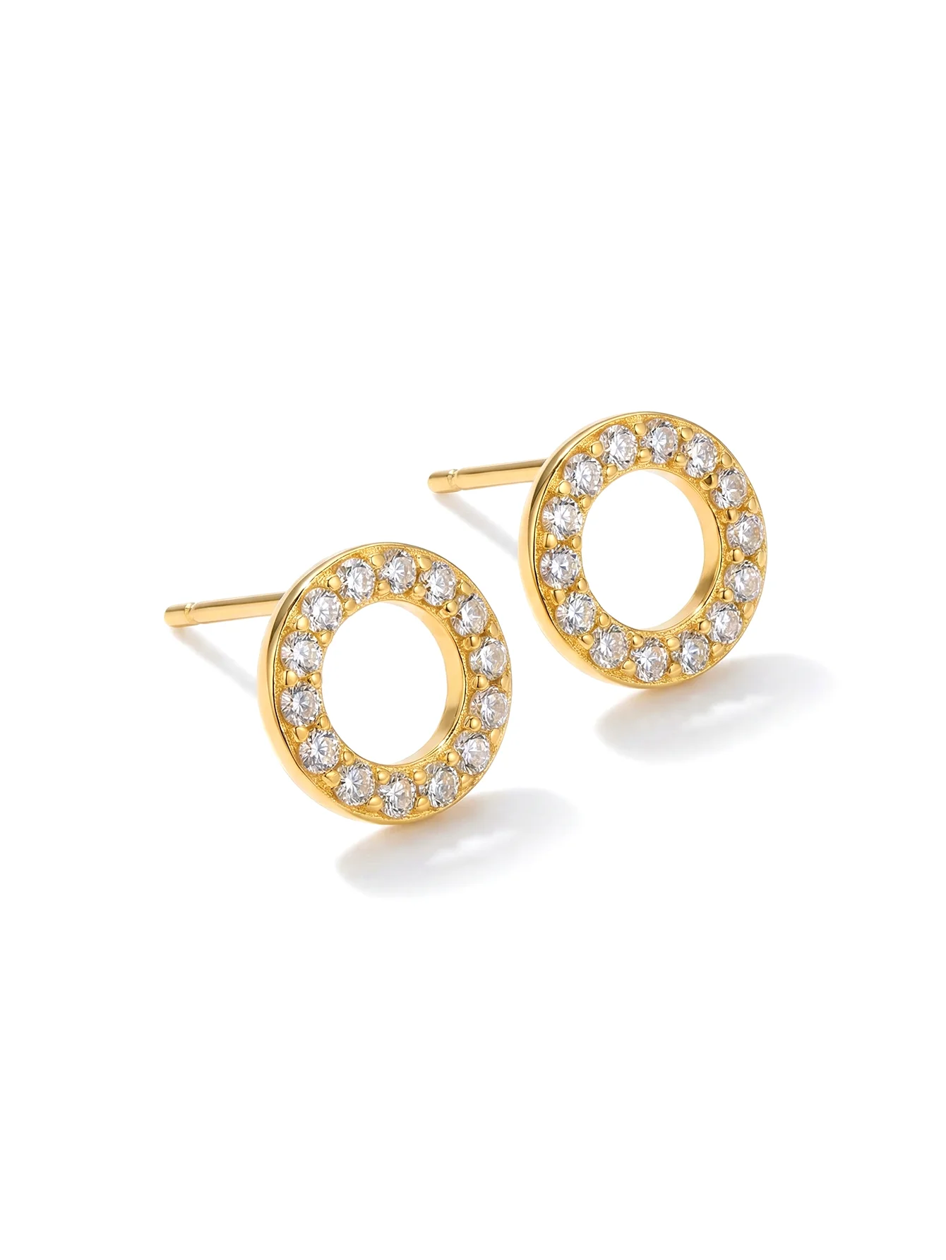 18K Gold Plated S925 Silver Open Circle CZ Stud Earrings, Hypoallergenic Jewelry with Gift Box, for Valentine's Day, Christmas,