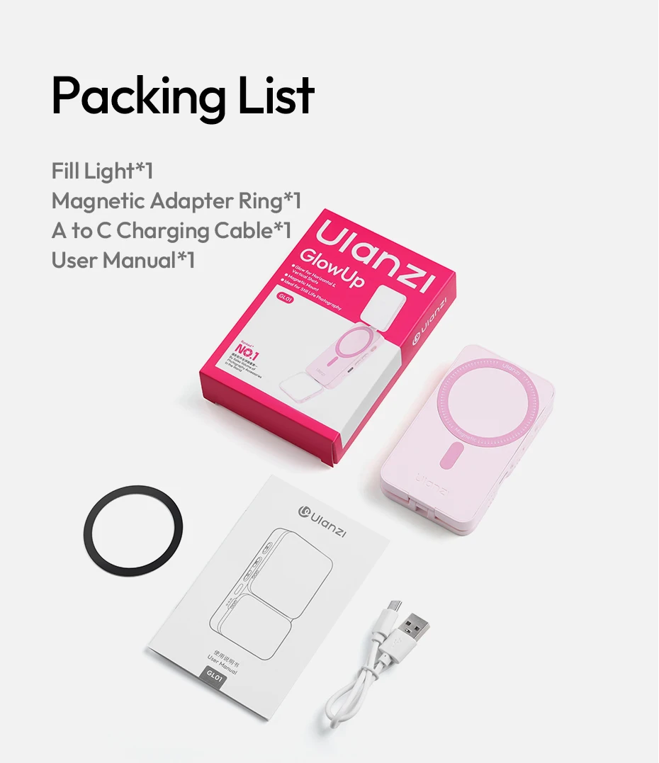 Ulanzi GL01 Magnetisches Aufstecklicht, einstellbares Dual-Seitenlicht für iPhone 17 Android, dimmbares Selfie-Licht 2700-6500K für Live-Vlogs – Detail 19