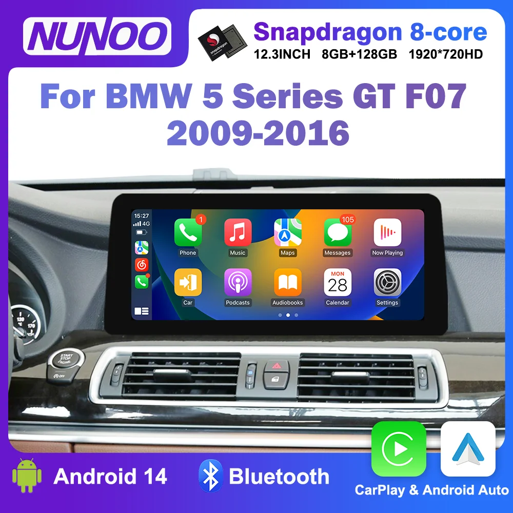 Android 14 Wireless CarPlay For BMW 5 Series GT F07 2009-2016 Multiemdia Player Car Radio Screen GPS Stereo DSP 4G WiFi