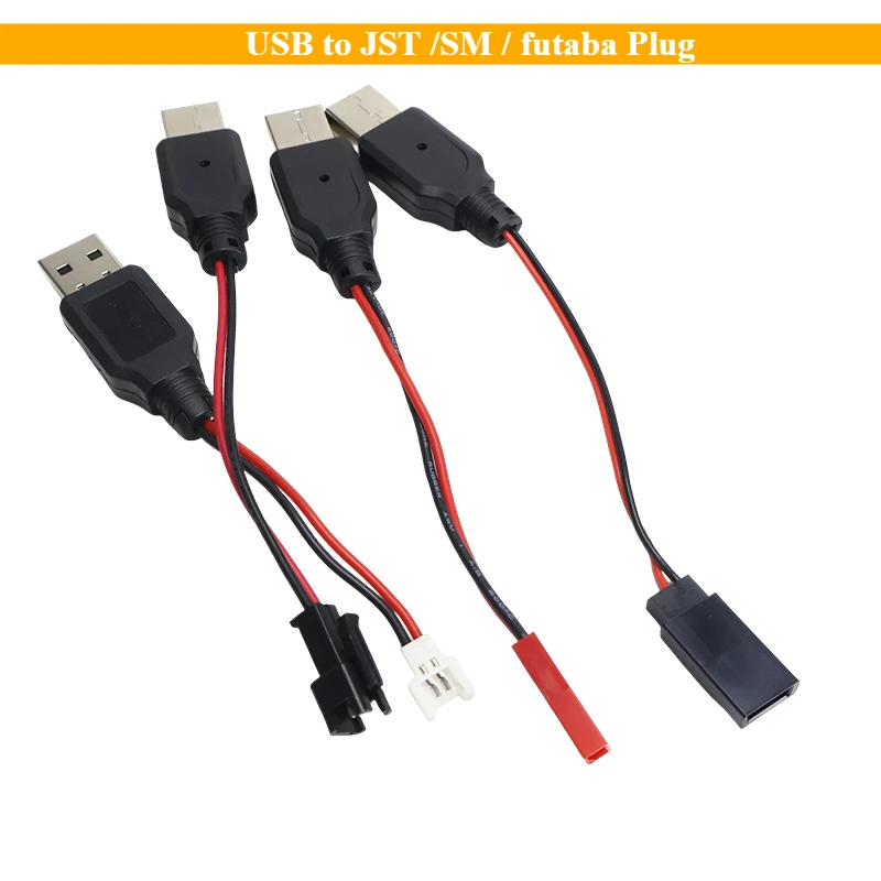 Adaptador convertidor de 2 uds RC USB de carga 3,7 V Cable cargador de batería de litio USB a enchufe JST /SM / Futaba para Dron Quadcopter 3Rc