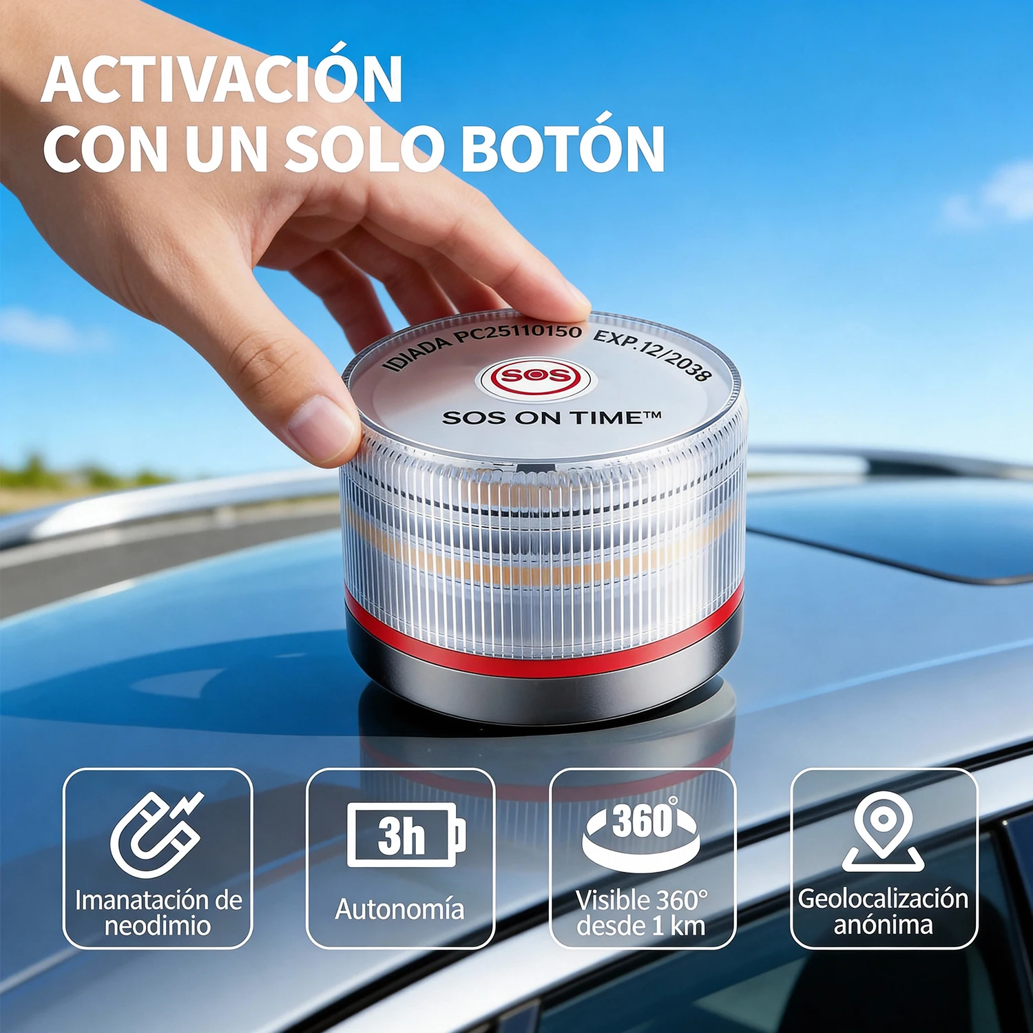V16 2nd Generation Traffic Emergency Locator Light DGT 3.0 GPS Geolocation with 1 LED Light SIM&Paid Data Until 2038