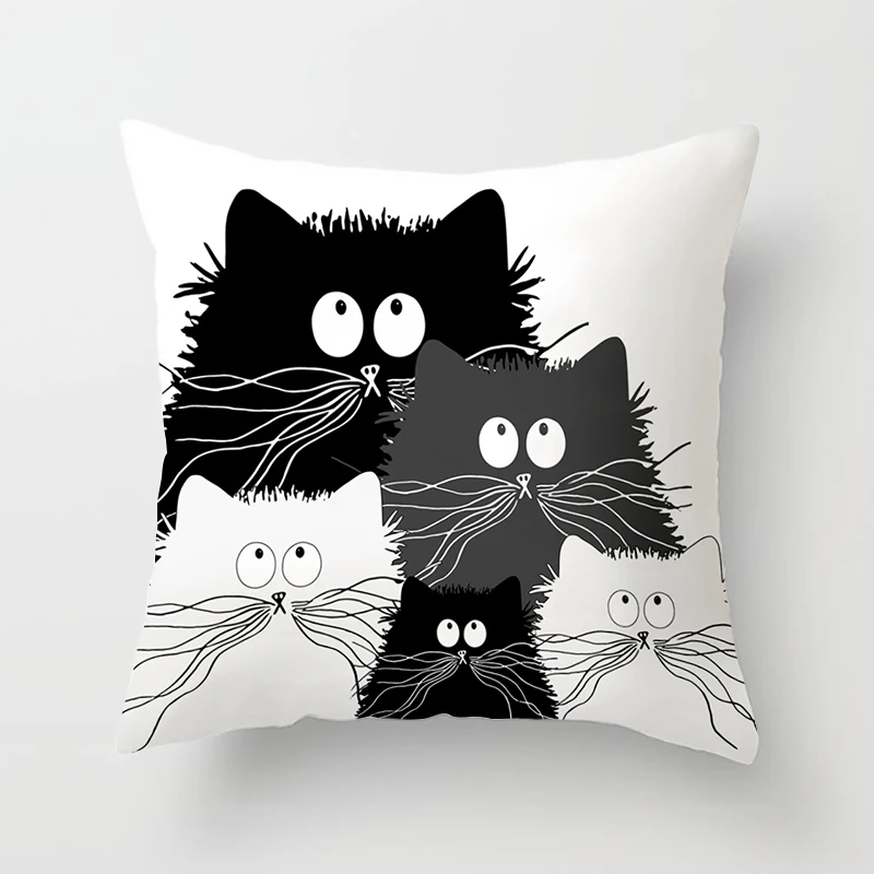 Funny Cute Black Lover Cat Pillowcase Cushion Cover 45*45 Polyester Pillow  Sofa Car Home Decor Room Decoration