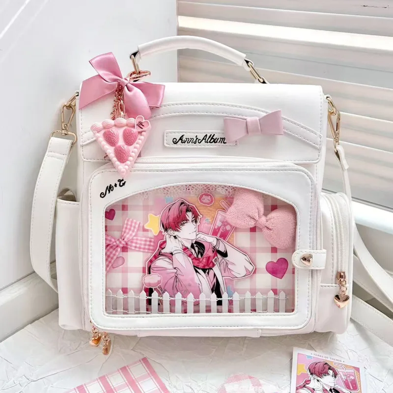 PU Y2K Itabag Backpacks Anime Cute Red Leather Clear Window Display Pain Bag Merch Badge Collection School Travel Girl Gift New