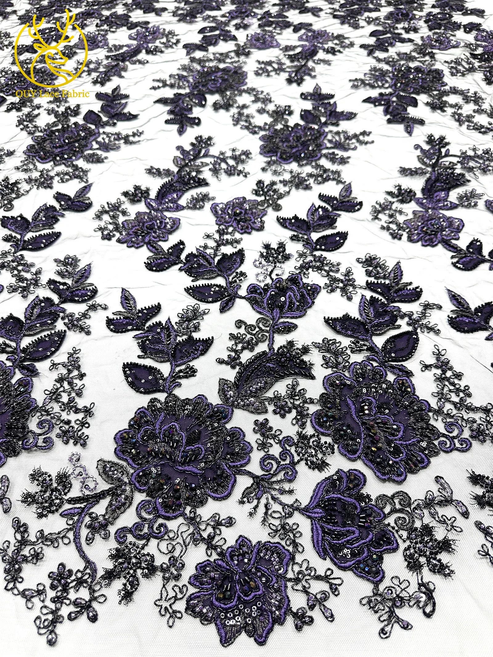 Luxuriöser nigerianischer handgefertigter bestickter Perlen-Spitzenstoff, 5 Yards, französischer Pailletten-Tüll-Spitzenstoff für Partykleider, DIY-Nähen – Detail 8